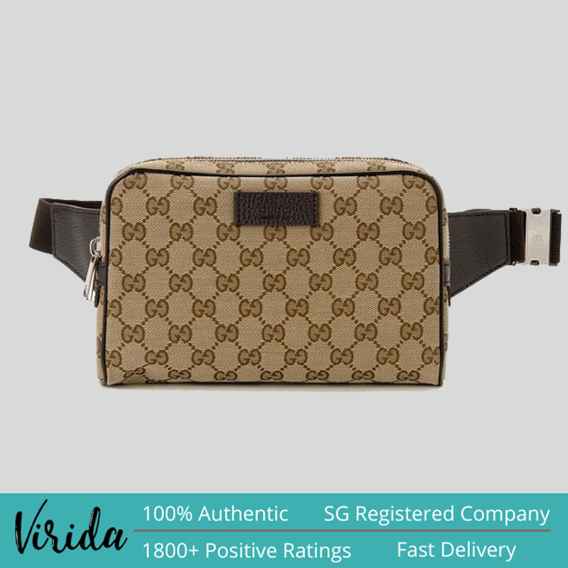 GUCCI Signature GG Canvas Unisex Waist Belt Bag Beige 449174